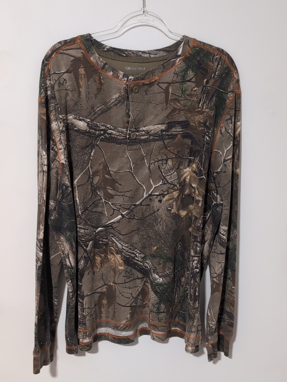 Realtree Logo Thermal in Green Camo With Orange Seams
